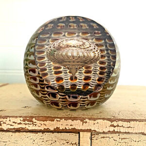 Tom PHILABAUM Glass Paperweight Reptilian Air Bubble Reptile Skin Signed